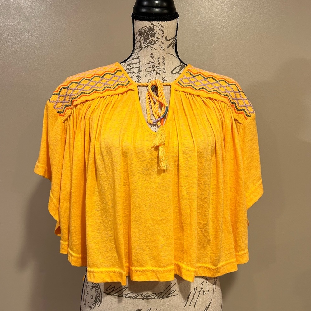 Free People Market Embroidery Tassel Tie Dolman Sleeve Top - Picture 10 of 15